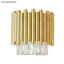 GobekUsa Modernist Clear Faceted Crystal Wall Mount 1 Light Brass Wall Light for Living Room