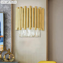 GobekUsa Modernist Clear Faceted Crystal Wall Mount 1 Light Brass Wall Light for Living Room