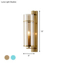 GobekUsa Modernist Brass Wall Lamp with Tubular Cognac/Water Blue Glass Shade - Bedroom Sconce Light Fixture