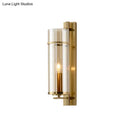 GobekUsa Modernist Brass Wall Lamp with Tubular Cognac/Water Blue Glass Shade - Bedroom Sconce Light Fixture