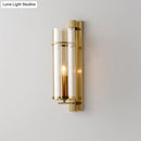 GobekUsa Modernist Brass Wall Lamp with Tubular Cognac/Water Blue Glass Shade - Bedroom Sconce Light Fixture