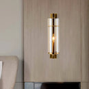 GobekUsa Modernist Brass Wall Lamp with Tubular Cognac/Water Blue Glass Shade - Bedroom Sconce Light Fixture