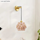 GobekUsa Modernist 1-Bulb Bedside Sconce Light: Brass Floral Ball Wall Lamp with Glass Shades (Pink/Clear/Light Pink)
