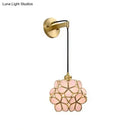 GobekUsa Modernist 1-Bulb Bedside Sconce Light: Brass Floral Ball Wall Lamp with Glass Shades (Pink/Clear/Light Pink)