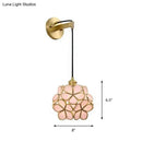 GobekUsa Modernist 1-Bulb Bedside Sconce Light: Brass Floral Ball Wall Lamp with Glass Shades (Pink/Clear/Light Pink)