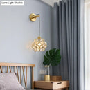 GobekUsa Modernist 1-Bulb Bedside Sconce Light: Brass Floral Ball Wall Lamp with Glass Shades (Pink/Clear/Light Pink)