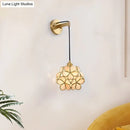 GobekUsa Modernist 1-Bulb Bedside Sconce Light: Brass Floral Ball Wall Lamp with Glass Shades (Pink/Clear/Light Pink)
