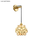 GobekUsa Modernist 1-Bulb Bedside Sconce Light: Brass Floral Ball Wall Lamp with Glass Shades (Pink/Clear/Light Pink)