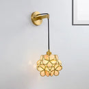 GobekUsa Modernist 1-Bulb Bedside Sconce Light: Brass Floral Ball Wall Lamp with Glass Shades (Pink/Clear/Light Pink)