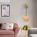GobekUsa Modernist 1-Bulb Bedside Sconce Light: Brass Floral Ball Wall Lamp with Glass Shades (Pink/Clear/Light Pink)