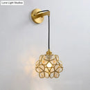 GobekUsa Modernist 1-Bulb Bedside Sconce Light: Brass Floral Ball Wall Lamp with Glass Shades (Pink/Clear/Light Pink)