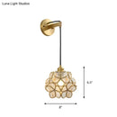 GobekUsa Modernist 1-Bulb Bedside Sconce Light: Brass Floral Ball Wall Lamp with Glass Shades (Pink/Clear/Light Pink)