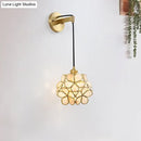 GobekUsa Modernist 1-Bulb Bedside Sconce Light: Brass Floral Ball Wall Lamp with Glass Shades (Pink/Clear/Light Pink)