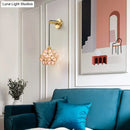 GobekUsa Modernist 1-Bulb Bedside Sconce Light: Brass Floral Ball Wall Lamp with Glass Shades (Pink/Clear/Light Pink)