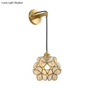 GobekUsa Modernist 1-Bulb Bedside Sconce Light: Brass Floral Ball Wall Lamp with Glass Shades (Pink/Clear/Light Pink)