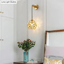 GobekUsa Modernist 1-Bulb Bedside Sconce Light: Brass Floral Ball Wall Lamp with Glass Shades (Pink/Clear/Light Pink)
