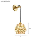 GobekUsa Modernist 1-Bulb Bedside Sconce Light: Brass Floral Ball Wall Lamp with Glass Shades (Pink/Clear/Light Pink)