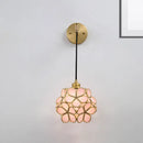 GobekUsa Modernist 1-Bulb Bedside Sconce Light: Brass Floral Ball Wall Lamp with Glass Shades (Pink/Clear/Light Pink)