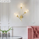 GobekUsa Modernist Brass Armed Sconce Lamp Wall Mount Light Fixure with Prismatic Glass Ball Shade - 3 Bulbs