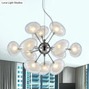GobekUsa Modernist Burst Chandelier - Dual Oblate Glass - 12-Light Chrome Suspension Lighting