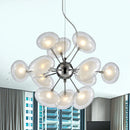 GobekUsa Modernist Burst Chandelier - Dual Oblate Glass - 12-Light Chrome Suspension Lighting
