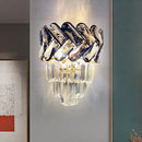 GobekUsa Modernist Black Crystal Flush Wall Sconce with 2 Lights - Elegant Family Room Light Fixture