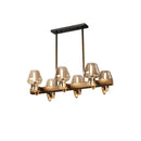 GobekUsa Modernist Clear/Amber/Smoke Glass Pendant Lamp with Linear Design - Cone Island Lighting (6/8 Lights, Black/Brass Ceiling)