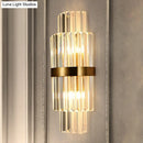 GobekUsa Modernist Clear Crystal Cylinder Wall Lighting Fixture - 2 Lights Golden Sconce Lamp (18"/21.5" Height) for Living Room