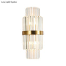 GobekUsa Modernist Clear Crystal Cylinder Wall Lighting Fixture - 2 Lights Golden Sconce Lamp (18"/21.5" Height) for Living Room