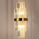 GobekUsa Modernist Clear Crystal Cylinder Wall Lighting Fixture - 2 Lights Golden Sconce Lamp (18"/21.5" Height) for Living Room