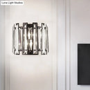 GobekUsa Modernist Clear Crystal Drum Wall Sconce - 2 Lights, Black Finish - Ideal for Corridors