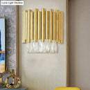 GobekUsa Modernist Clear Faceted Crystal Wall Mount 1 Light Brass Wall Light for Living Room