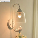 GobekUsa Modernist Clear Glass Cone Wall Lamp - 1 Light White/Black Flush Mount Sconce with White Bird