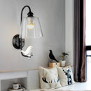 GobekUsa Modernist Clear Glass Cone Wall Lamp - 1 Light White/Black Flush Mount Sconce with White Bird