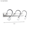 GobekUsa Modernist Crystal Vanity Wall Sconce with Gooseneck Arm - Clear Cylinder Shape, 3 Lights, 12.5"/18" W, Chrome