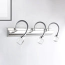 GobekUsa Modernist Crystal Vanity Wall Sconce with Gooseneck Arm - Clear Cylinder Shape, 3 Lights, 12.5"/18" W, Chrome