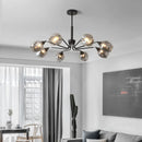 GobekUsa Modernist Cup Shape Chandelier - Smoke Grey Glass with 8 Lights - Black Pendant Lamp for Living Room