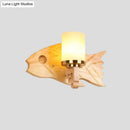GobekUsa Modernist Cracked Glass Cylinder Wall Mount Sconce Lamp - 1 Light Bedroom Lighting with Fish Wood Backplate