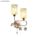 GobekUsa Modernist Glass Cylinder Sconce with 2 Lights and Gold Pull Chain - Wall Mounted Lamp