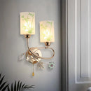 GobekUsa Modernist Glass Cylinder Sconce with 2 Lights and Gold Pull Chain - Wall Mounted Lamp