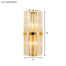 GobekUsa Modernist Clear Crystal Cylinder Wall Lighting Fixture - 2 Lights Golden Sconce Lamp (18"/21.5" Height) for Living Room
