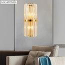 GobekUsa Modernist Clear Crystal Cylinder Wall Lighting Fixture - 2 Lights Golden Sconce Lamp (18"/21.5" Height) for Living Room