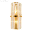 GobekUsa Modernist Clear Crystal Cylinder Wall Lighting Fixture - 2 Lights Golden Sconce Lamp (18"/21.5" Height) for Living Room