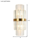 GobekUsa Modernist Clear Crystal Cylinder Wall Lighting Fixture - 2 Lights Golden Sconce Lamp (18"/21.5" Height) for Living Room