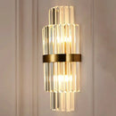 GobekUsa Modernist Clear Crystal Cylinder Wall Lighting Fixture - 2 Lights Golden Sconce Lamp (18"/21.5" Height) for Living Room