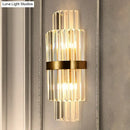 GobekUsa Modernist Clear Crystal Cylinder Wall Lighting Fixture - 2 Lights Golden Sconce Lamp (18"/21.5" Height) for Living Room