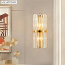 GobekUsa Modernist Clear Crystal Cylinder Wall Lighting Fixture - 2 Lights Golden Sconce Lamp (18"/21.5" Height) for Living Room