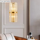 GobekUsa Modernist Clear Crystal Cylinder Wall Lighting Fixture - 2 Lights Golden Sconce Lamp (18"/21.5" Height) for Living Room