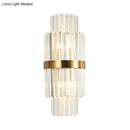 GobekUsa Modernist Clear Crystal Cylinder Wall Lighting Fixture - 2 Lights Golden Sconce Lamp (18"/21.5" Height) for Living Room