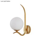 GobekUsa Modernist White Glass Wall Mount Sconce Light - Global Design, 1-Bulb Gold Lighting for Bedroom (6"/8" Wide)